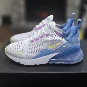 Nike Air Max 270Pure Platinum Rush Fuchsia Blue Beyond Light Lemon Twist GS